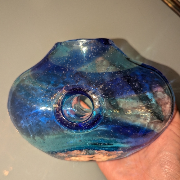 Margie's Garden Hand Blown Art Glass Donut Vase Collectible Controlled Bubbles - Picture 9 of 10